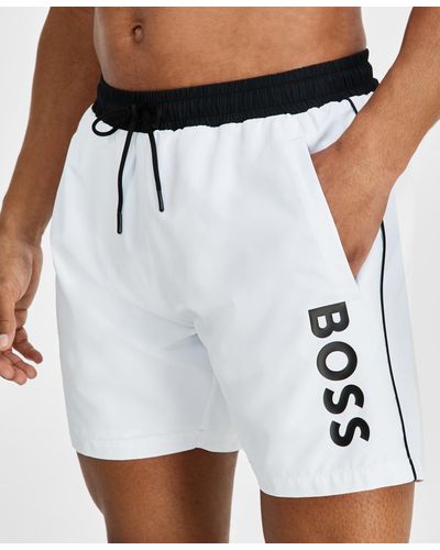 BOSS Boss By Logo 6" Swim Trunks - White