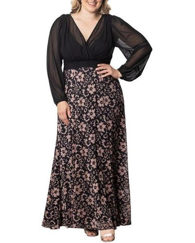 Kiyonna Plus Size Mon Tresor Long Sleeve Lace Evening Gown - Black