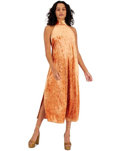 BarIII Halter-neck Side-slit Maxi Dress - Orange