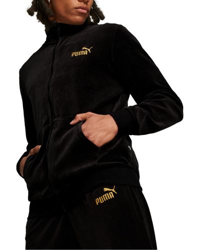 PUMA Ess+ Minimal Gold Velour Track Jacket - Black