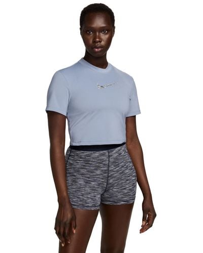 Nike Pro Dri-fit Short-sleeve Cropped Training Top - Blue