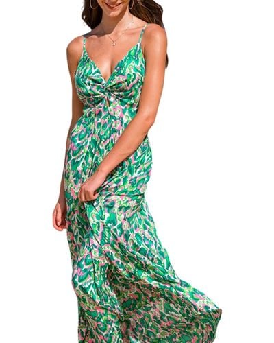 CUPSHE Abstract Print Twisted Cami Beach Dress - Green