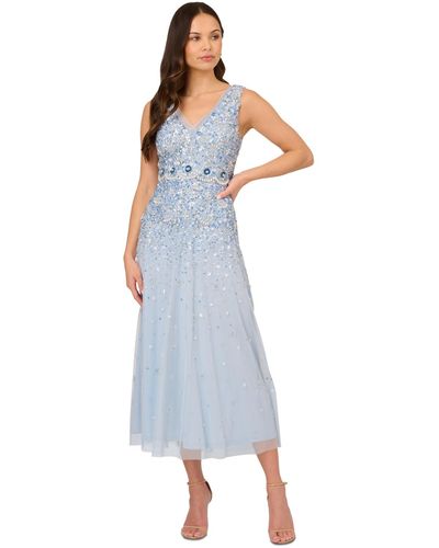 Adrianna Papell Embellished V-neck Dress - Blue