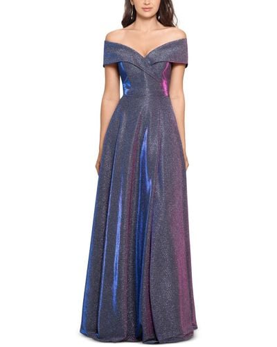 Xscape Off-the-shoulder Shimmer Wrap Style Gown - Purple