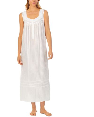 Eileen West Cotton Dobby-stripe Ballet Nightgown - White