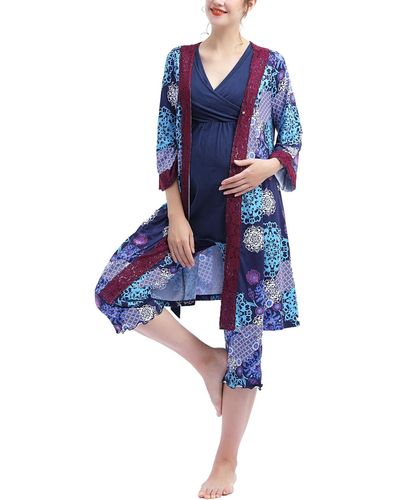 Kimi + Kai Kimi + Kai Maternity Natalie Nursing 3-piece Pajama Set - Blue
