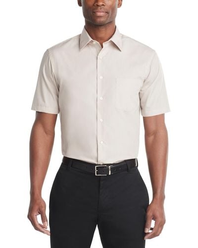 Van Heusen Dress Shirt, White Poplin Short-sleeved Shirt - Natural