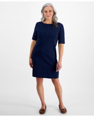 Style & Co. Petite Boat-neck Knit Dress - Blue