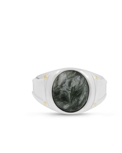 LuvMyJewelry Seraphinite Gemstone Iconic Sterling Silver Men Signet Ring - Gray