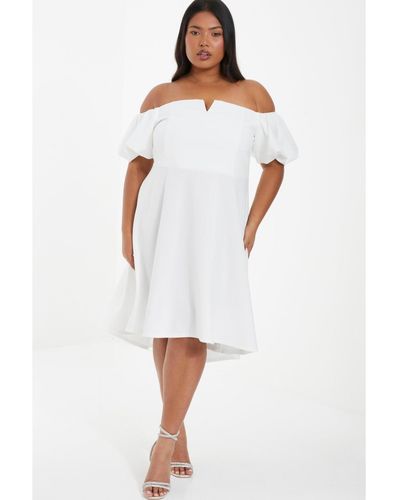 Quiz Plus Size Puff Sleeve Bardot Dress - White