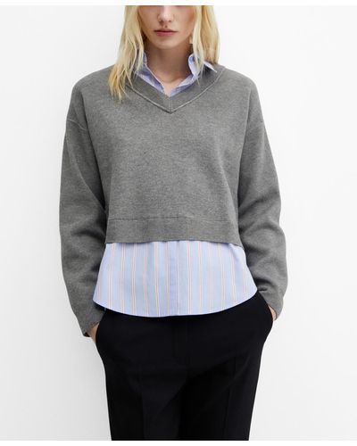 Mango Combined Shirt Sweater - Gray