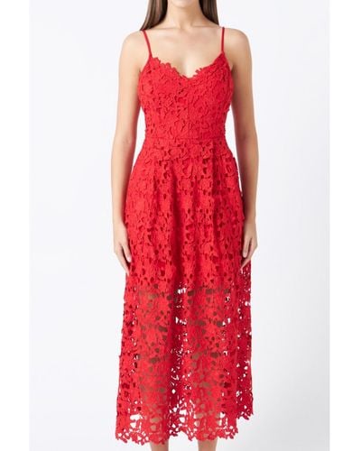 Endless Rose Lace Cami Midi Dress - Red
