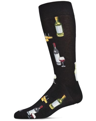 Memoi Wine And Cheese Novelty Crew Socks - Black