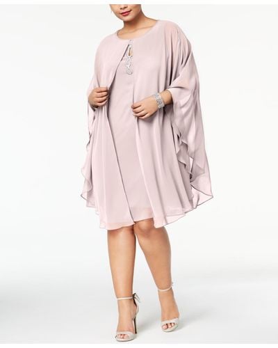 Sl Fashions Plus Size Rhinestone Chiffon Dress & Capelet - Pink