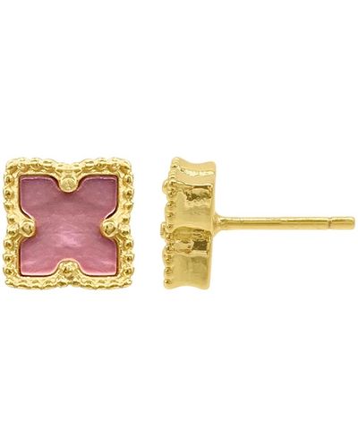 Adornia 14k Gold Plated Flower Imitation Mother Of Pearl Stud Earrings - Pink