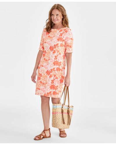 Style & Co. Printed Boat-neck Knit Dress - Pink