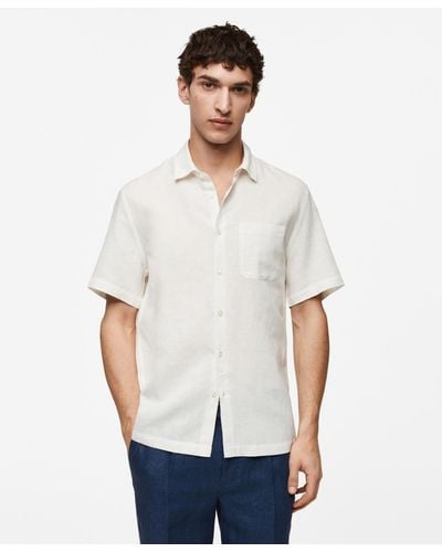 Mango Regular-fit Linen Short-sleeved Shirt - White