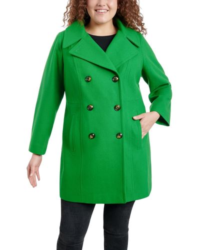 Anne Klein Plus Size Notched-collar Double-breasted Peacoat - Green