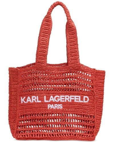 Karl Lagerfeld Antibes Woven Straw Large Tote - Red