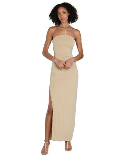 BarIII Nicole Williams English Y-strap Halter Dress, Created For Macy's - Natural