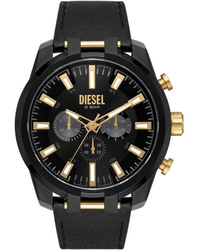 DIESEL Split Leather Strap Watch - Black