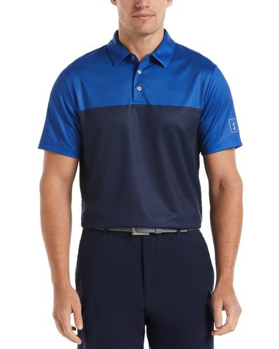 PGA TOUR Big & Tall Airflux Athletic-fit Colorblocked Birdseye-knit Performance Golf Polo Shirt - Blue