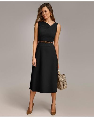 Donna Karan Belted Asymmetric Midi Dress - Black