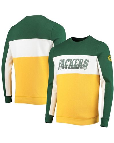 Junk Food Green And Gold-tone Green Bay Packers Color Block Pullover Sweatshirt - Yellow