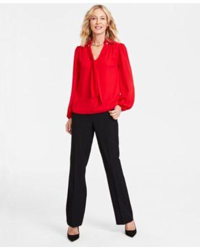 INC International Concepts Chain Neck Blouse Mid Rise Bootcut Pants Created For Macys - Red