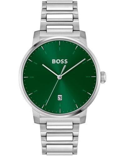BOSS Dean Quartz Basic Calendar Silver-tone Watch 41mm - Green