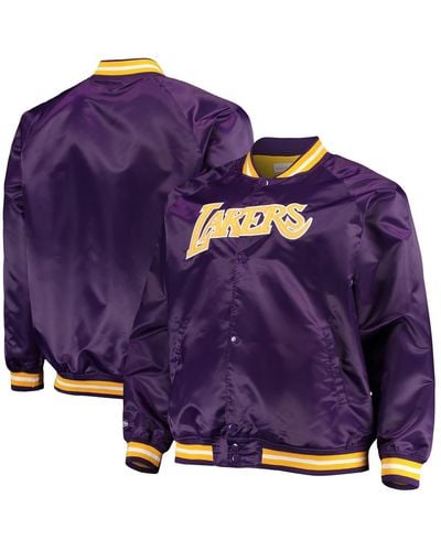 Mitchell & Ness Los Angeles Lakers Big And Tall Hardwood Classics Raglan Satin Full-snap Jacket - Purple