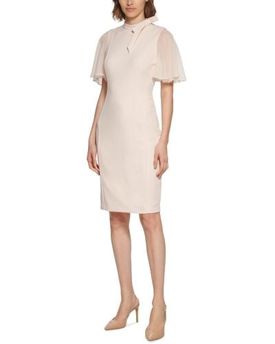 Calvin Klein Petite Chiffon Flutter-sleeve Sheath Dress - Natural