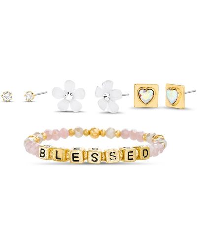 Kensie Blessed Beaded Stretch Bracelet And Stud Earring Set - Multicolor