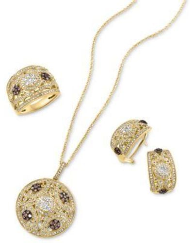 Effy Effy White Espresso Diamond Filigree Necklace Ring Earrings Collection In 14k Gold - Metallic