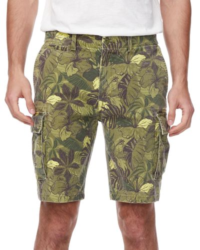 Buffalo David Bitton Hackman Stretch Tropical-print 10" Cargo Shorts - Green