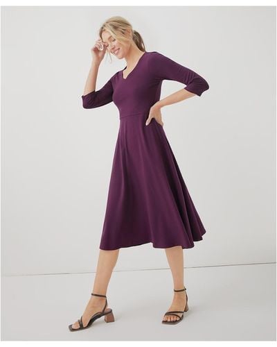 Pact Organic Cotton Fit & Flare Midi Party Dress - Purple