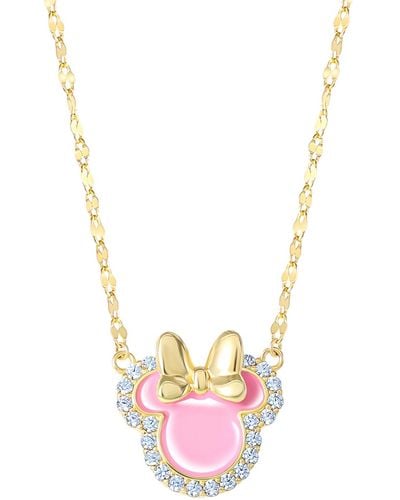 Disney Cubic Zirconia & Pink Enamel Minnie Mouse 18" Pendant Necklace
