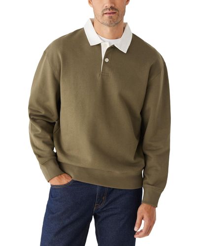 Frank And Oak Relaxed Fit Long Sleeve Contrast-trim Polo Shirt - Green