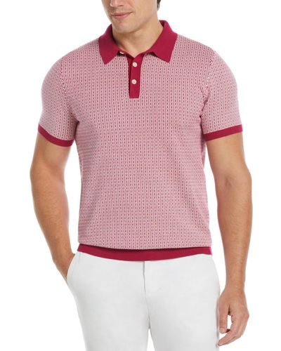 Perry Ellis Tech Jacquard Geo Pattern Short Sleeve Polo Sweater - Red