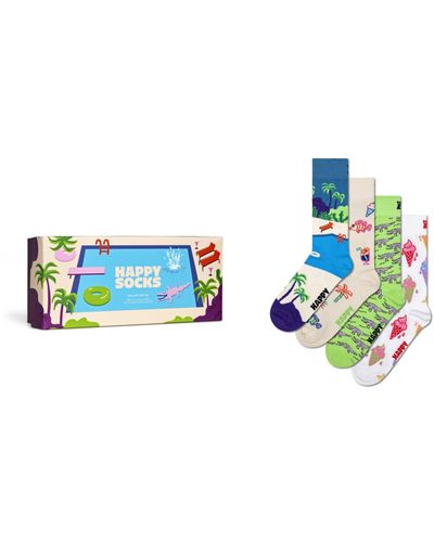 Happy Socks 4-pack Pool Party Sock Gift Set - Blue