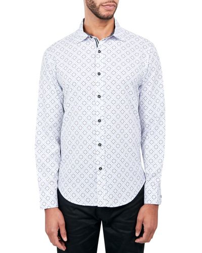 Society of Threads Regular-fit Non-iron Performance Stretch Geo-print Button-down Shirt - White