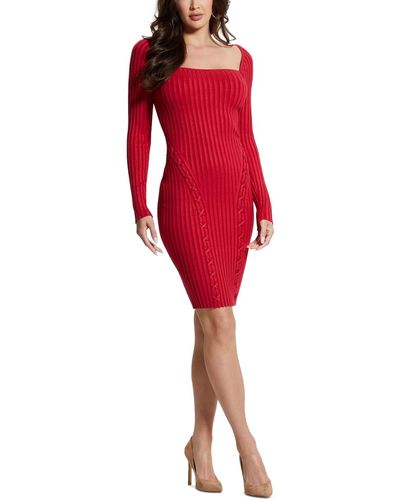 Guess Long-sleeve Ribbed Lace-up Sonoma Dress - Red