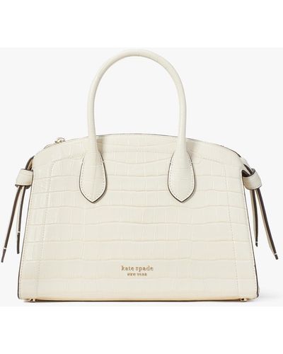 Kate Spade Knott Croc Embossed Leather Small Zip Top Satchel - Natural