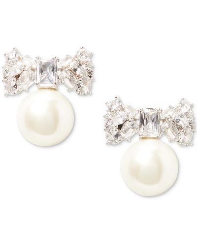 Kate Spade Silver-tone Cubic Zirconia Bow & Imitation Pearl Statement Stud Earrings - Metallic