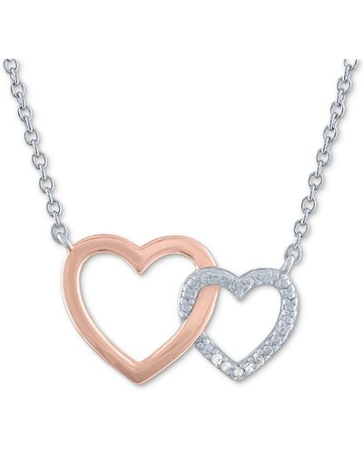 Macy's Diamond Accent Double Heart Pendant Necklace - White