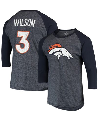 Majestic Threads Russell Wilson Denver Broncos Name And Number Team Colorway Tri-blend 3/4 Raglan Sleeve Player T-shirt - Blue