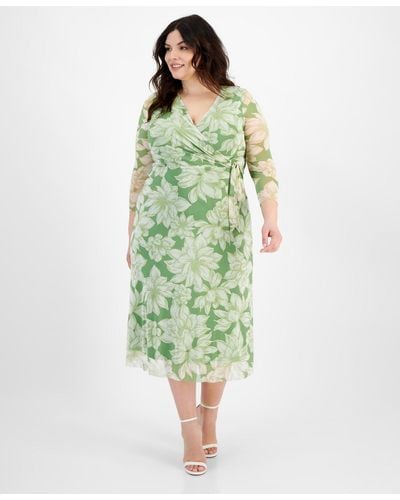 Anne Klein Plus Size Floral-print Midi Wrap Dress - Green