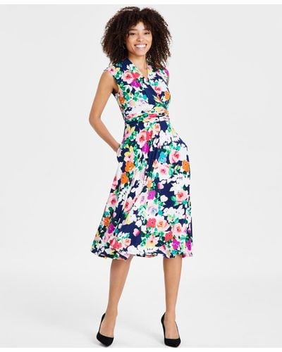 Jessica Howard Sleeveless Floral Fit & Flare Dress - Blue