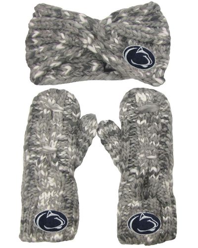 ZooZatZ Penn State Nittany Lions Logo Marled Headband And Mitten Set - Gray
