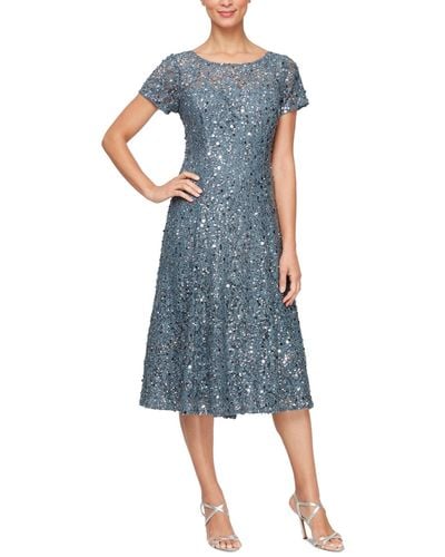 Sl Fashions Sequined Embroidered A-line Dress - Blue